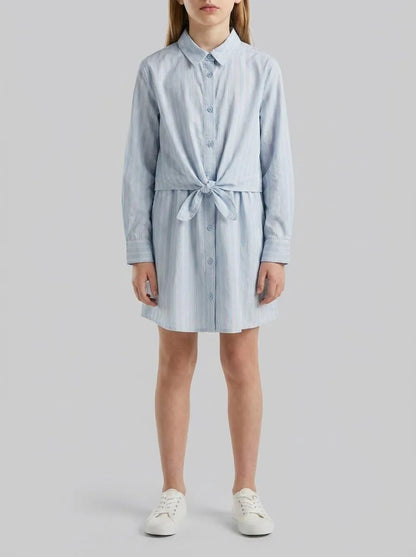 Benetton Light Blue Girls Striped Shirt Dress SKU: 40N7CV03Q_903 Image 00