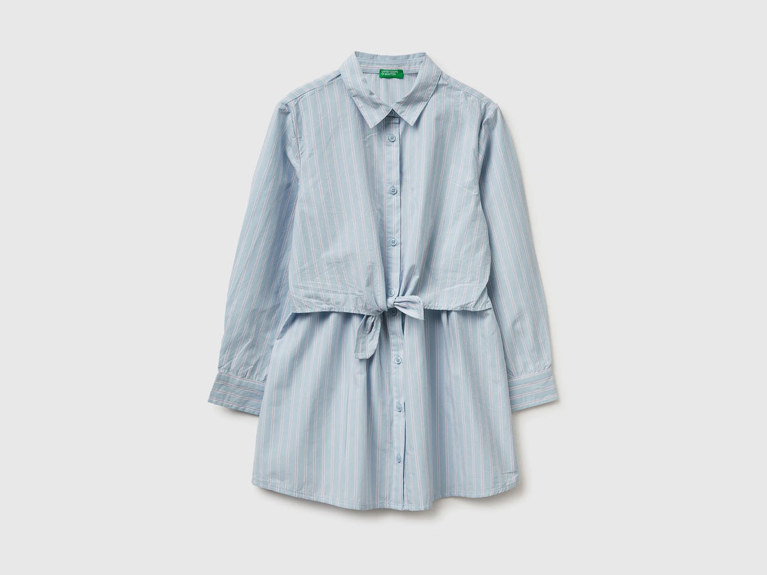 Benetton Light Blue Girls Striped Shirt Dress SKU: 40N7CV03Q_903 Image 01