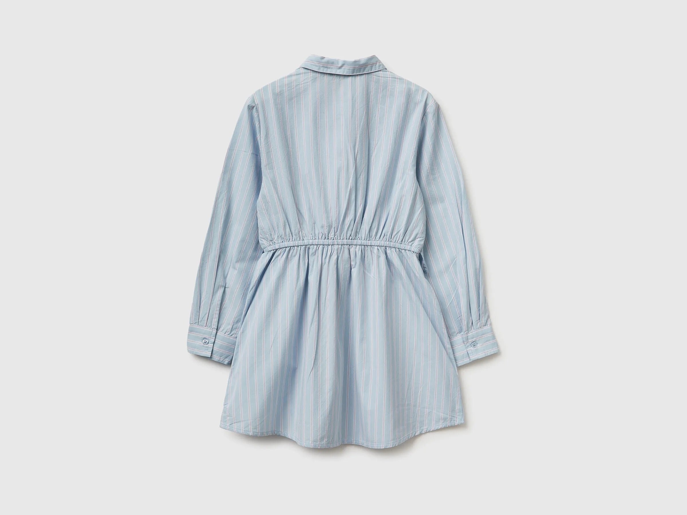 Benetton Light Blue Girls Striped Shirt Dress SKU: 40N7CV03Q_903 Image 02
