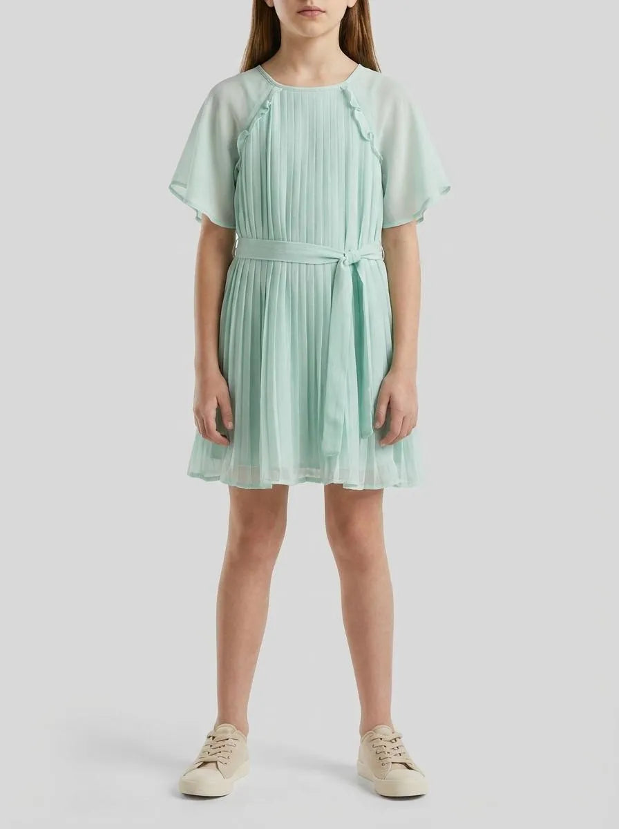 Benetton Aqua Girls Pleated Dress SKU: 41EXCV03R_334 Image 00