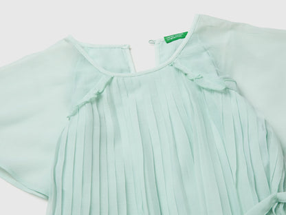 Benetton Aqua Girls Pleated Dress SKU: 41EXCV03R_334 Image 03
