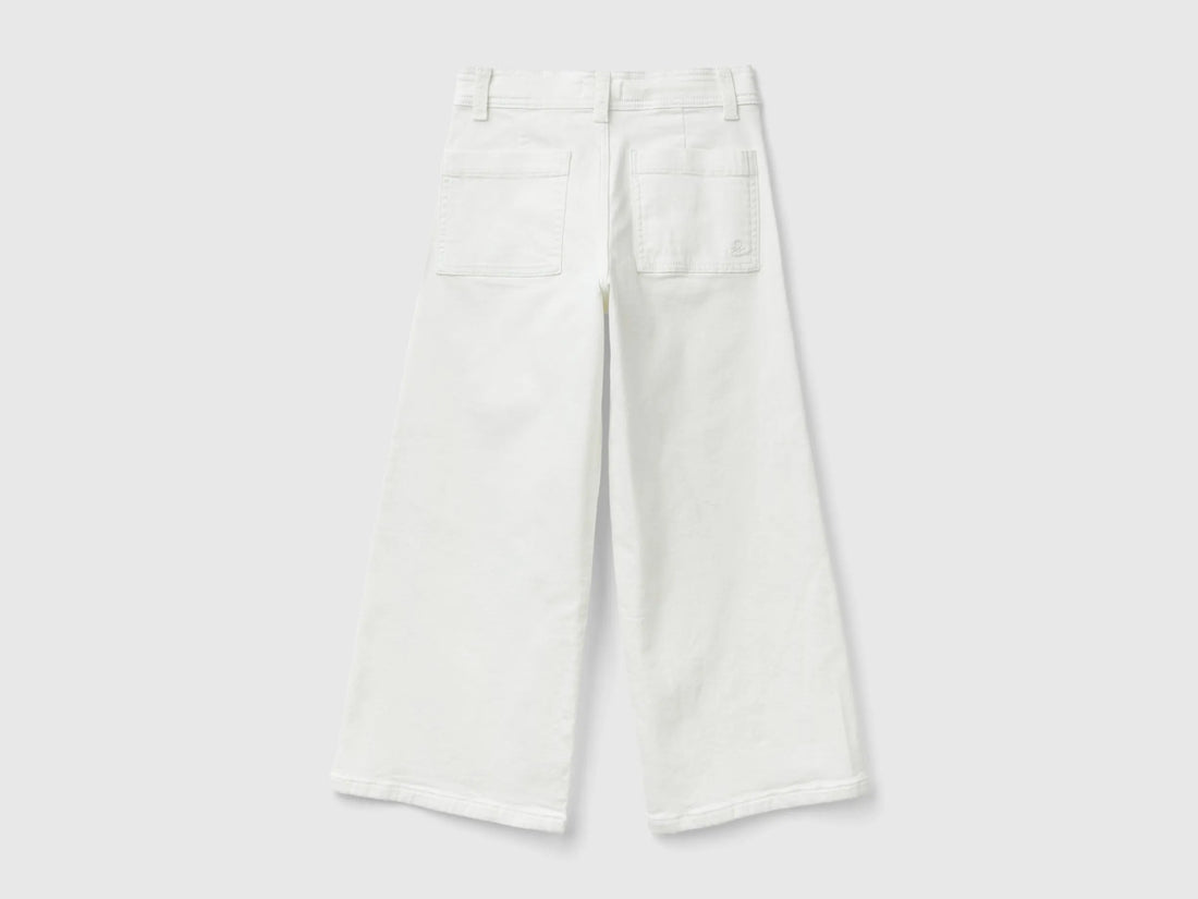 Benetton Creamy White Girls Wide Trousers in Stretch Cotton SKU: 41HQCF03K_074 Image 02