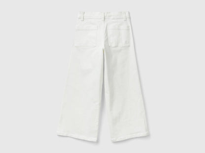 Benetton Creamy White Girls Wide Trousers in Stretch Cotton SKU: 41HQCF03K_074 Image 02