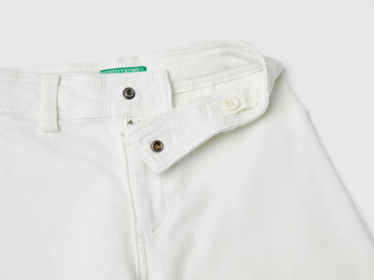 Benetton Creamy White Girls Wide Trousers in Stretch Cotton SKU: 41HQCF03K_074 Image 03