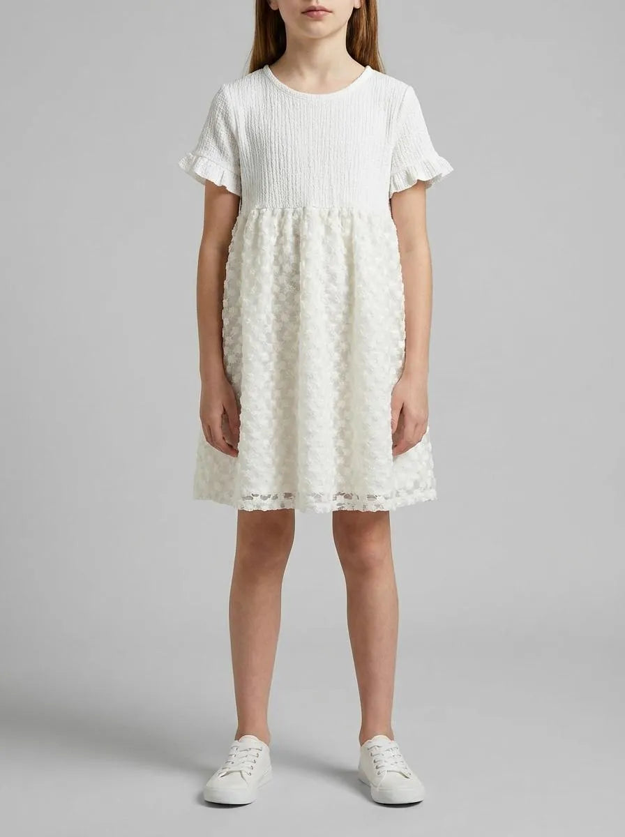Benetton Creamy White Girls Dress with Little Flowers SKU: 41PTGV02Q_074 Image 00