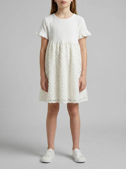 Benetton Creamy White Girls Dress with Little Flowers SKU: 41PTGV02Q_074 Image 00