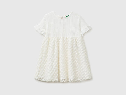Benetton Creamy White Girls Dress with Little Flowers SKU: 41PTGV02Q_074 Image 01