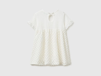 Benetton Creamy White Girls Dress with Little Flowers SKU: 41PTGV02Q_074 Image 02