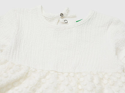 Benetton Creamy White Girls Dress with Little Flowers SKU: 41PTGV02Q_074 Image 03