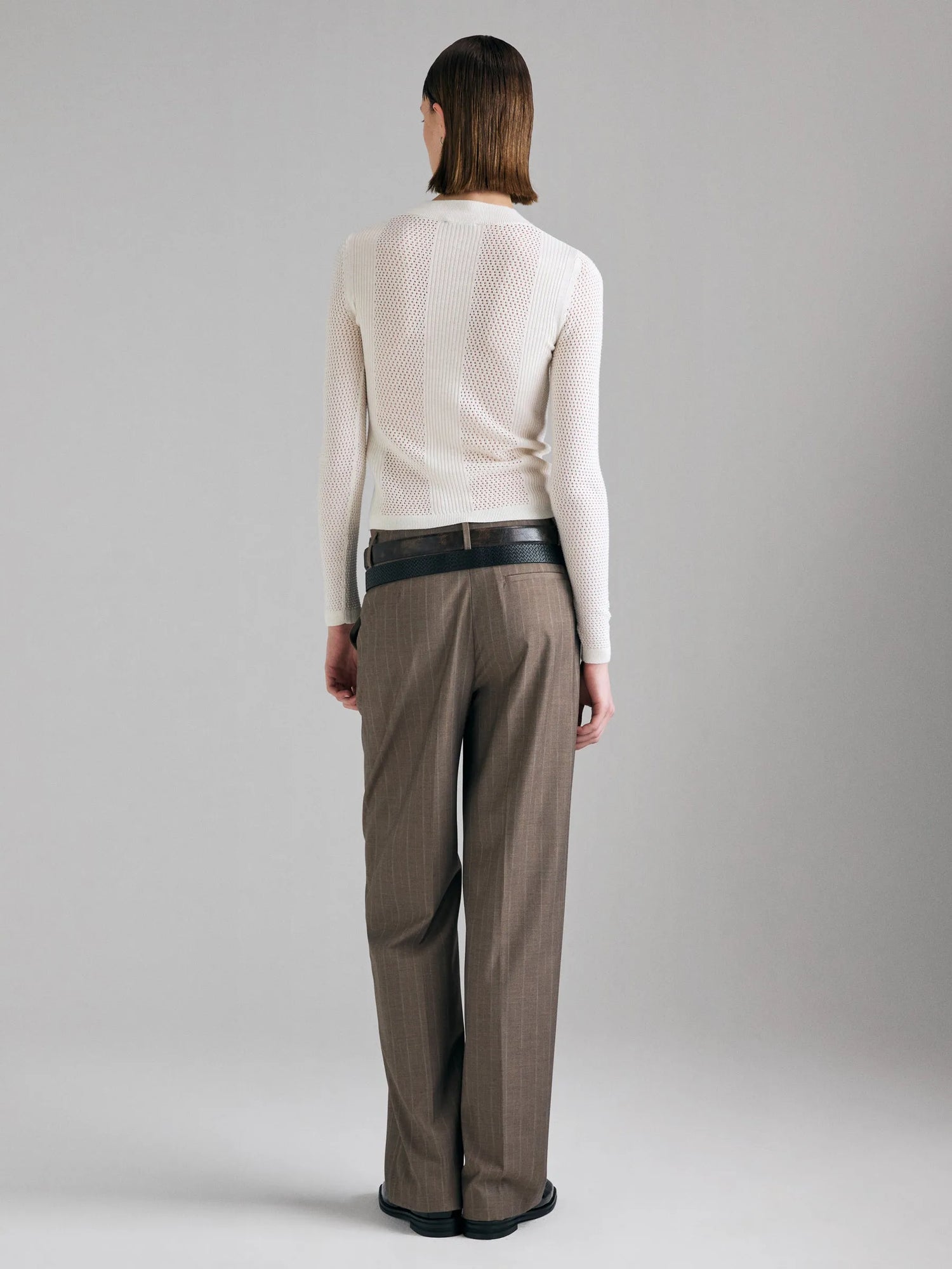 Sisley Brown Women Striped Trousers SKU: 41Q6LF08L_901 Image 02