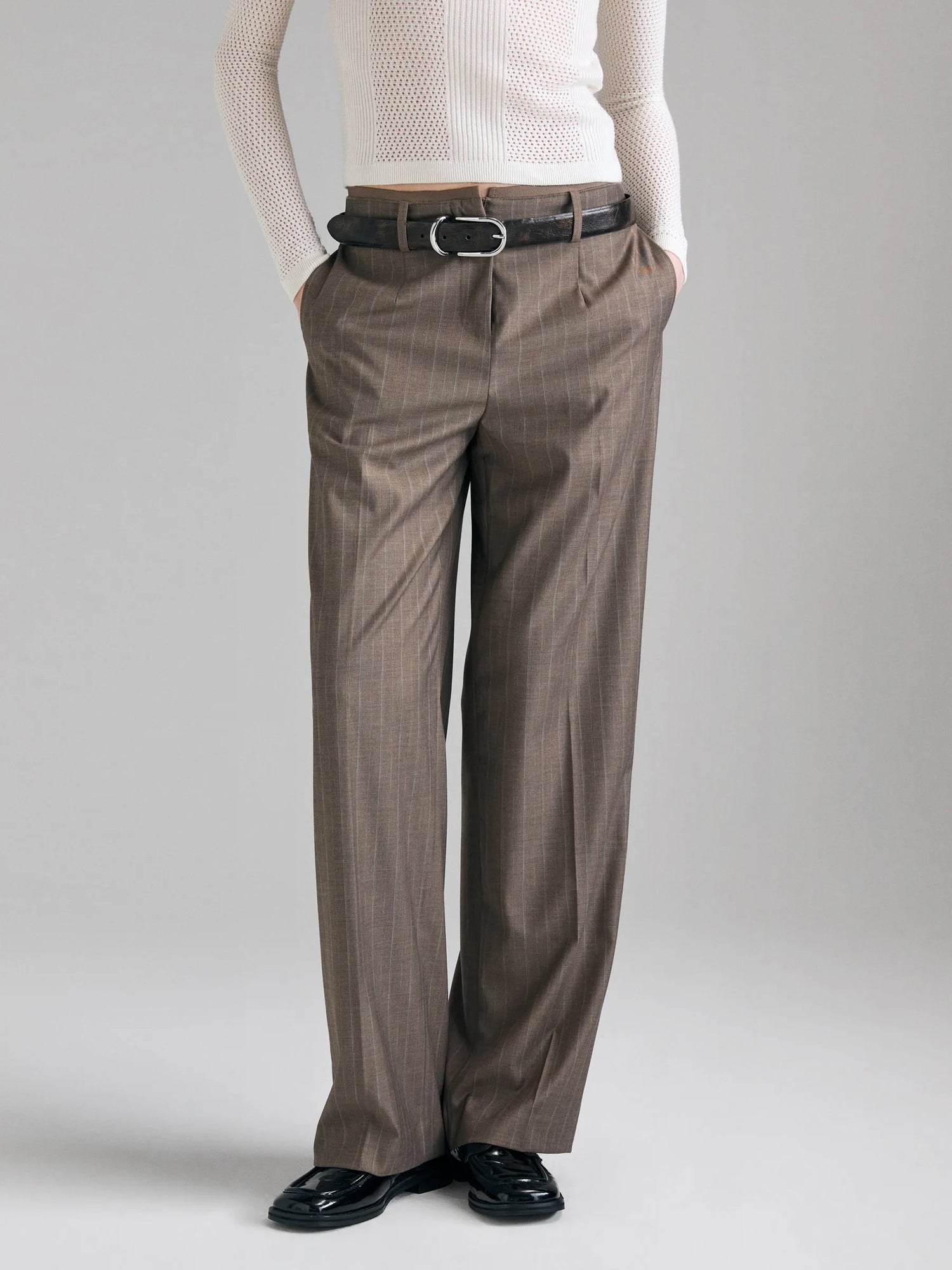 Sisley Brown Women Striped Trousers SKU: 41Q6LF08L_901 Image 03
