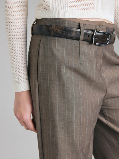 Sisley Brown Women Striped Trousers SKU: 41Q6LF08L_901 Image 04