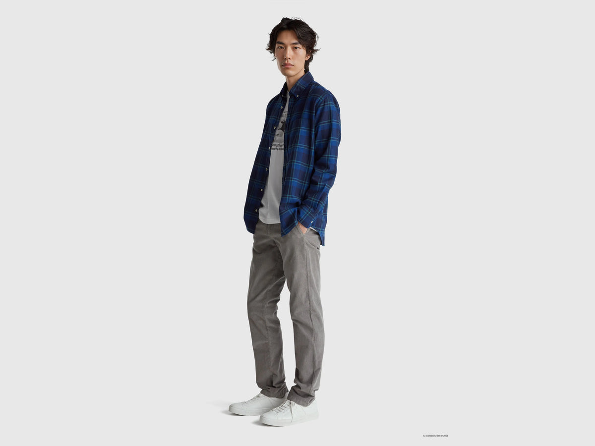 Benetton Gray Men Slim Fit Stretch Corduroy Trousers SKU: 41ULUF04Z_60W Image 01