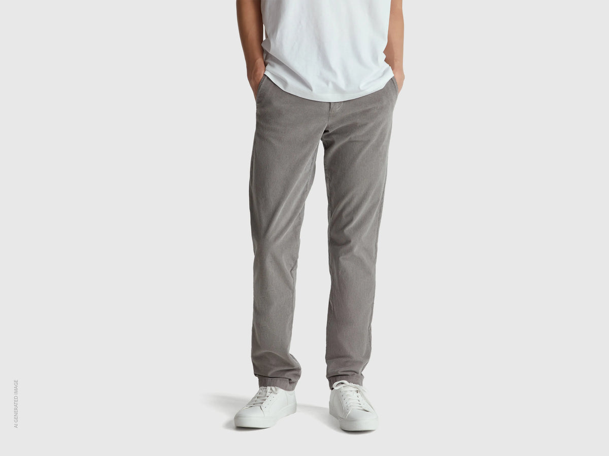 Benetton Gray Men Slim Fit Stretch Corduroy Trousers SKU: 41ULUF04Z_60W Image 02
