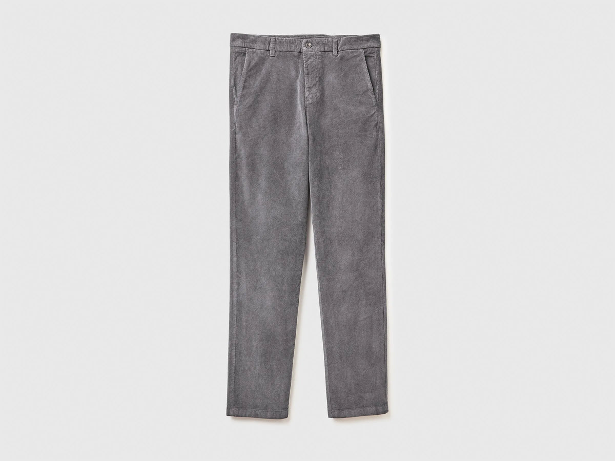 Benetton Gray Men Slim Fit Stretch Corduroy Trousers SKU: 41ULUF04Z_60W Image 05