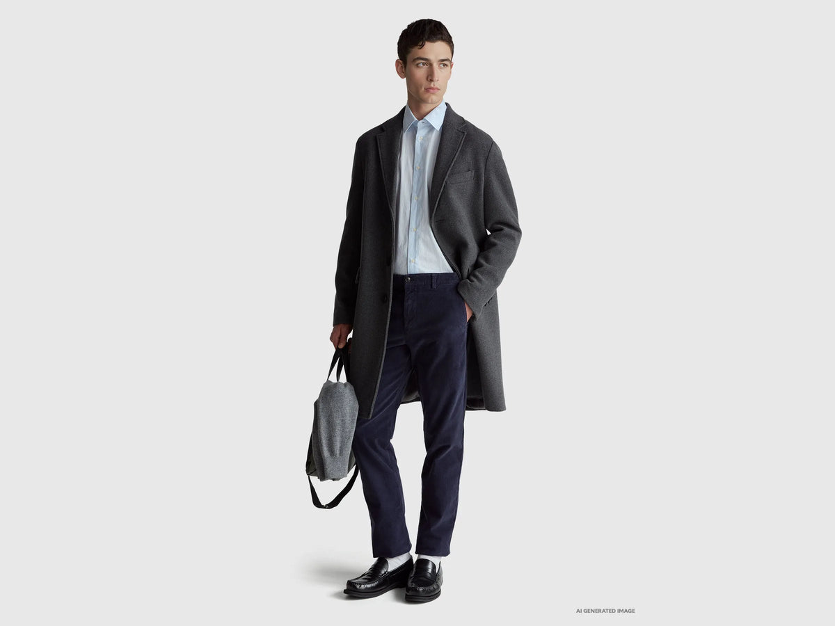 Benetton Dark Blue Men Slim Fit Stretch Velvet Trousers SKU: 41ULUF04Z_616 Image 01