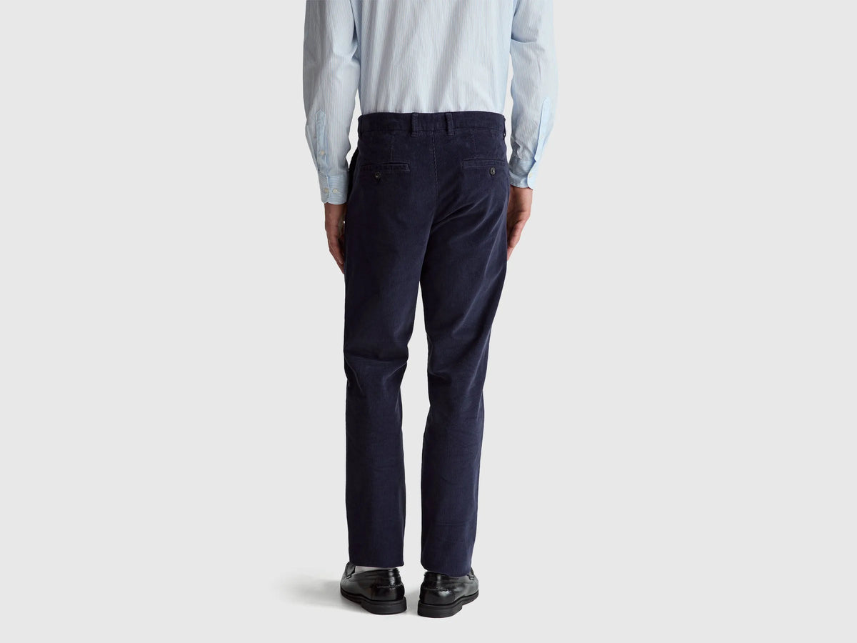 Benetton Dark Blue Men Slim Fit Stretch Velvet Trousers SKU: 41ULUF04Z_616 Image 03