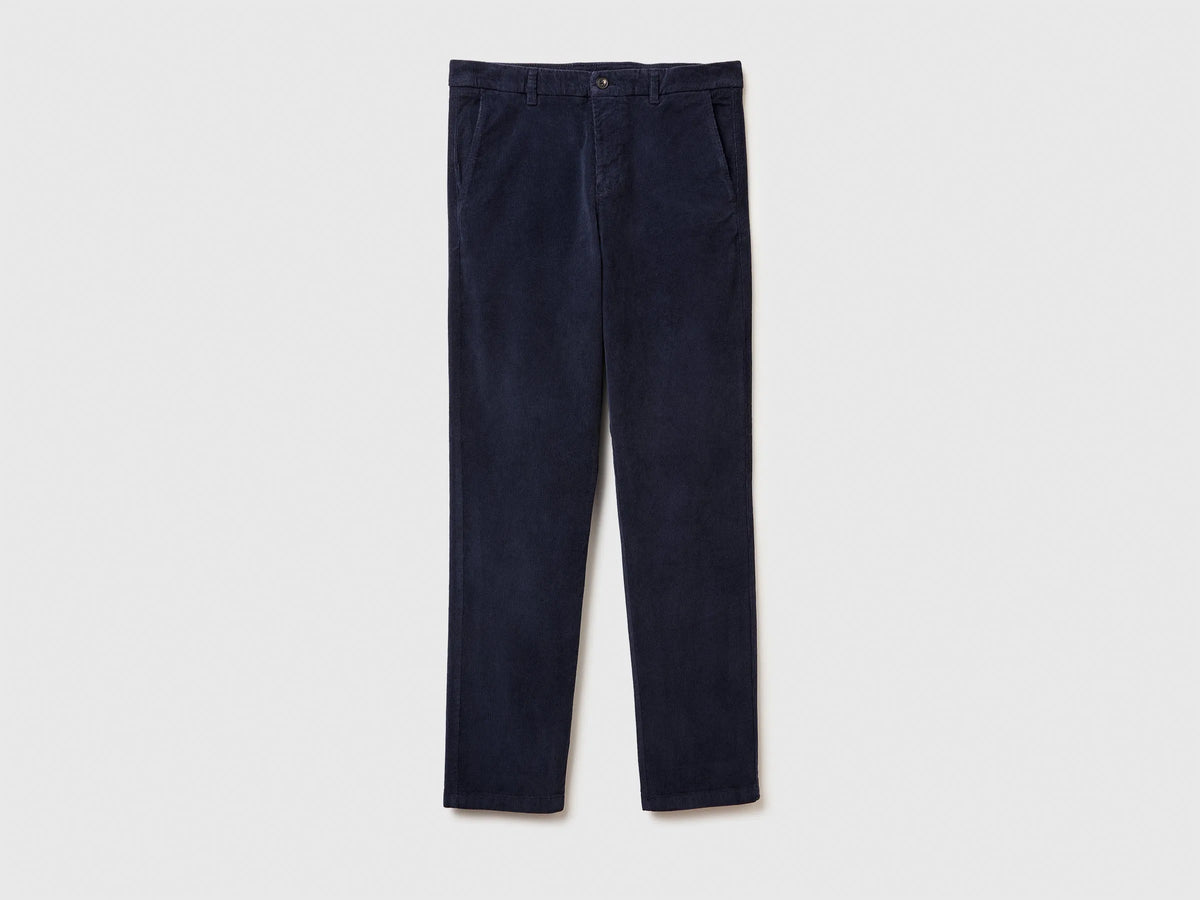 Benetton Dark Blue Men Slim Fit Stretch Velvet Trousers SKU: 41ULUF04Z_616 Image 05