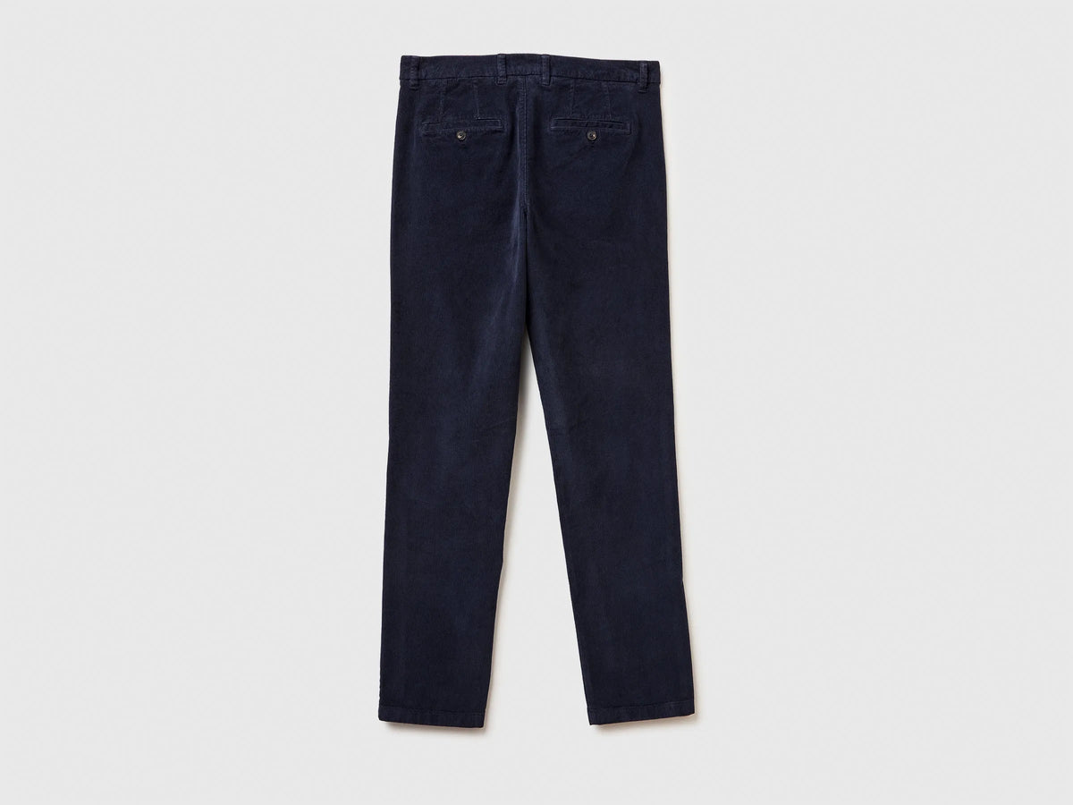 Benetton Dark Blue Men Slim Fit Stretch Velvet Trousers SKU: 41ULUF04Z_616 Image 06