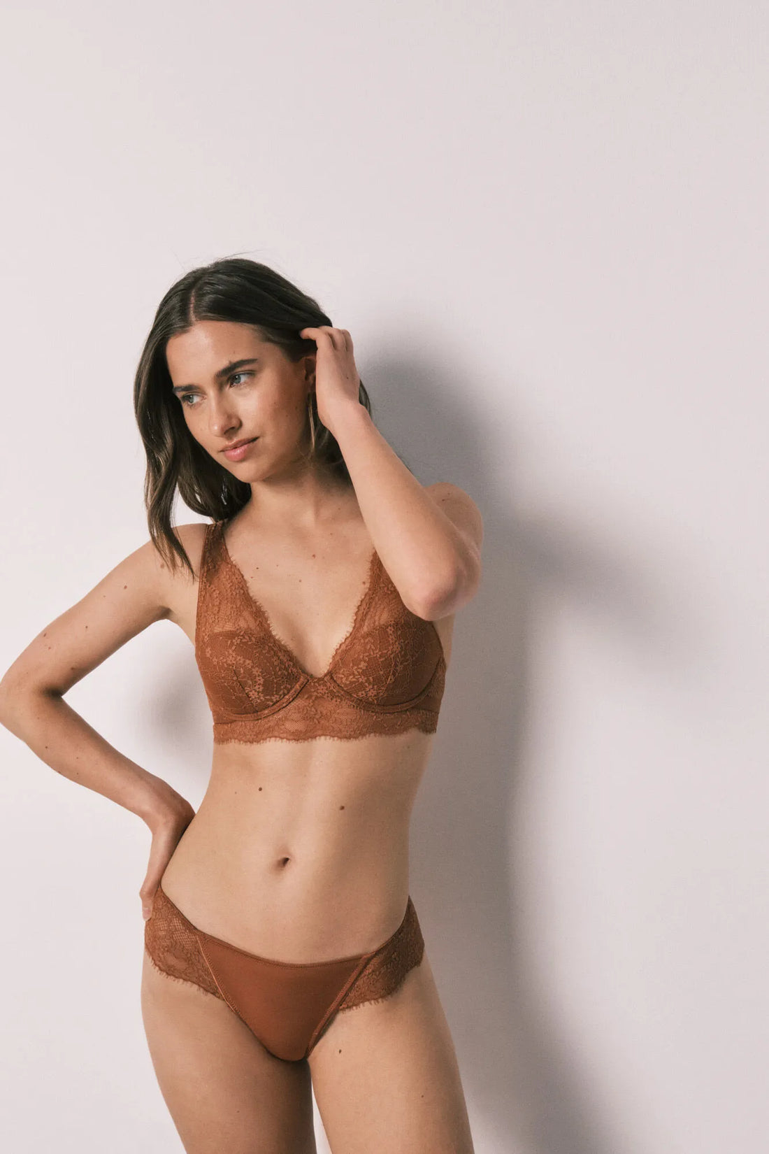 Women Secret Medium Brown Women Brown Microfibre And Lace Wide Brazilian Panty SKU: 4214203_31 Image 01