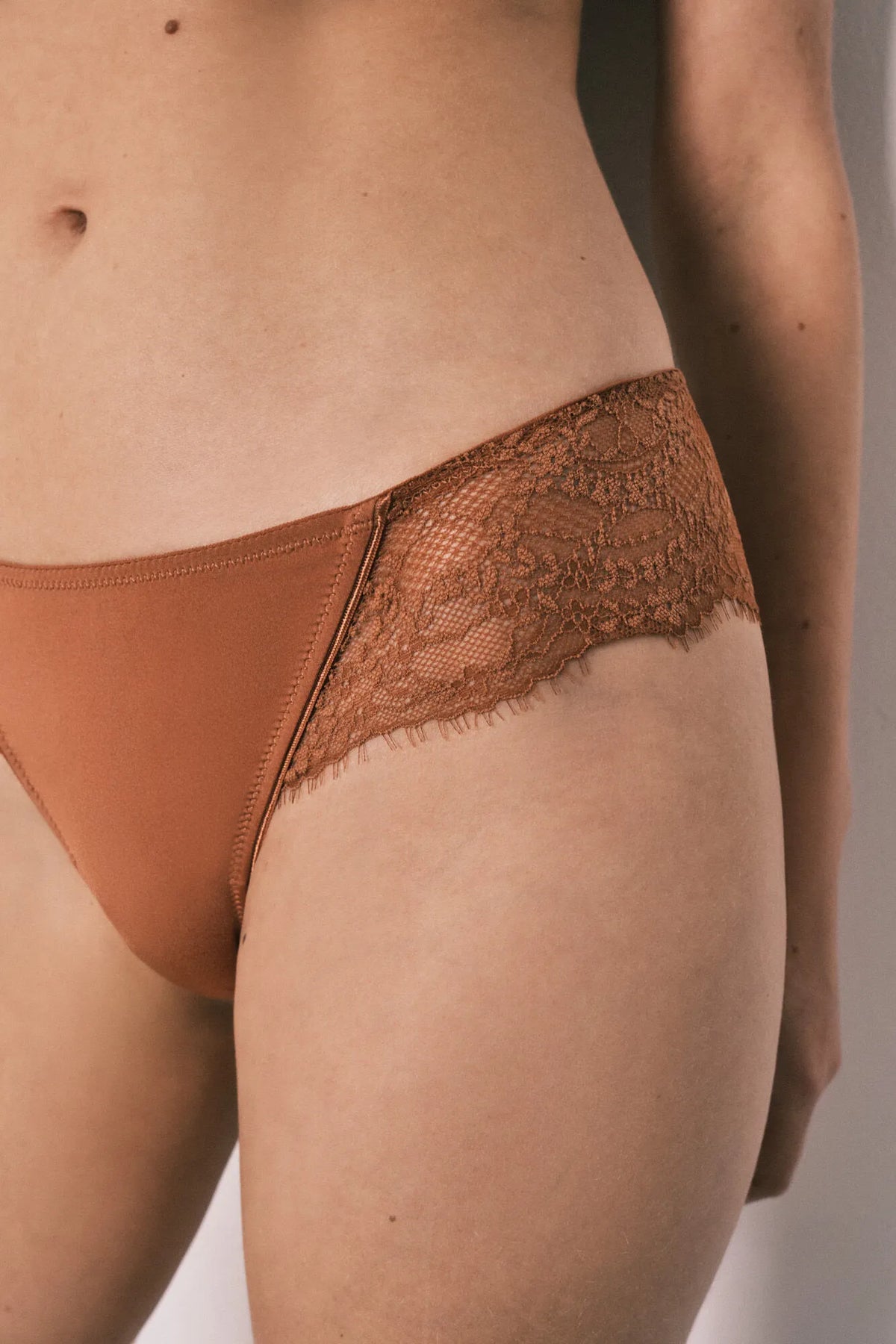 Women Secret Medium Brown Women Brown Microfibre And Lace Wide Brazilian Panty SKU: 4214203_31 Image 04