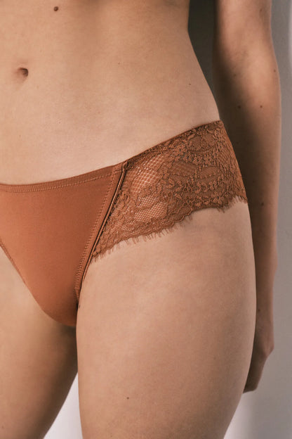 Women Secret Medium Brown Women Brown Microfibre And Lace Wide Brazilian Panty SKU: 4214203_31 Image 04