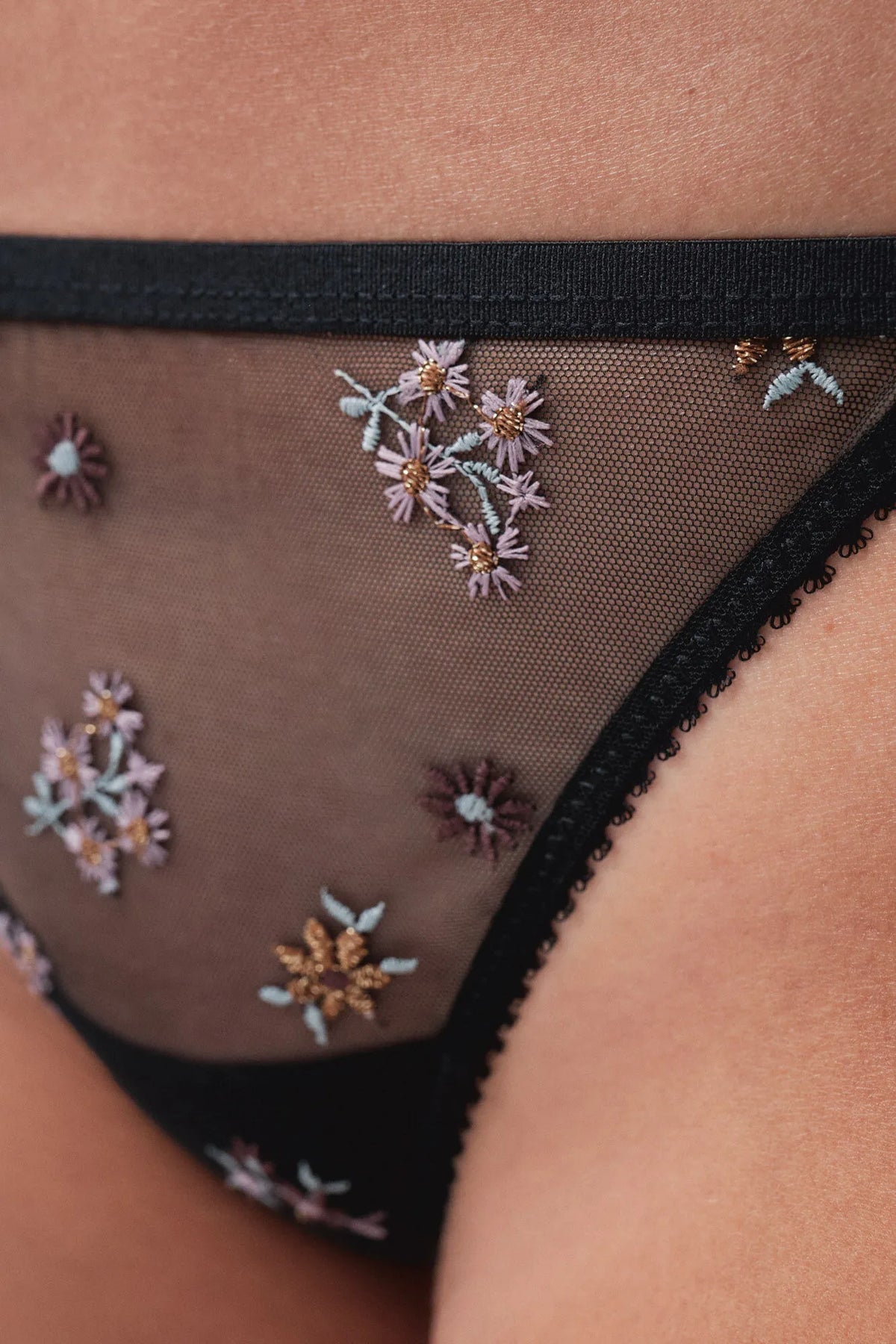 Women Secret Black Women Black Lace Embroidered Floral Thong SKU: 4214276_01 Image 03