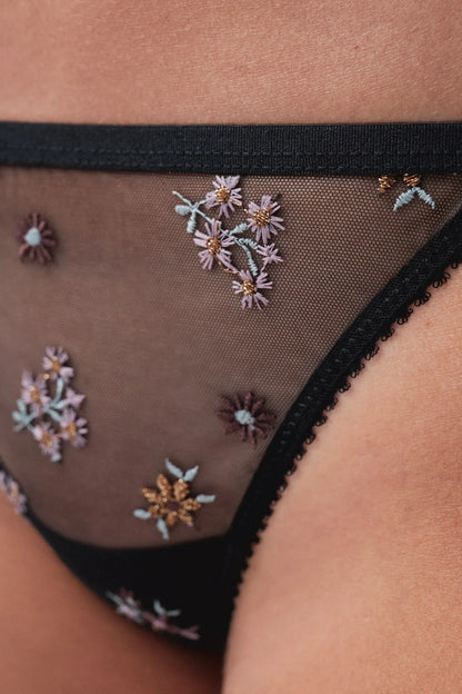 Women Secret Black Women Black Lace Embroidered Floral Thong SKU: 4214276_01 Image 03