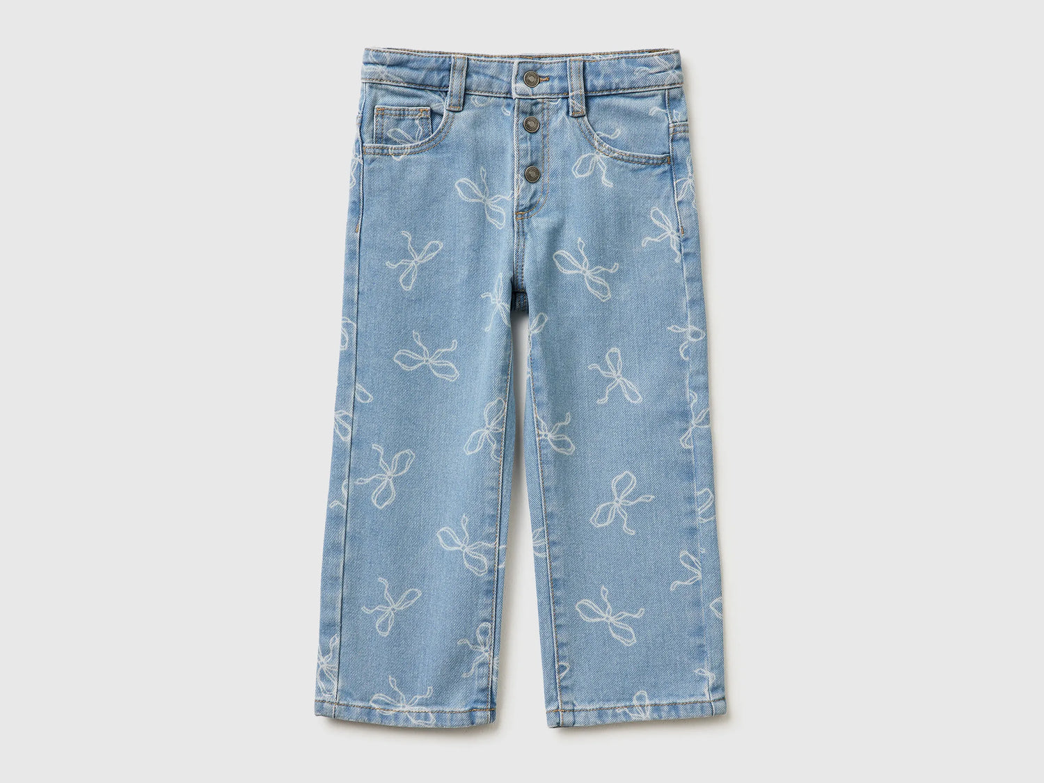 Benetton Light Blue Girls Slim Fit Jeans with Bow Print SKU: 42HVGE02Z_61Y Image 01