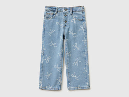 Benetton Light Blue Girls Slim Fit Jeans with Bow Print SKU: 42HVGE02Z_61Y Image 01