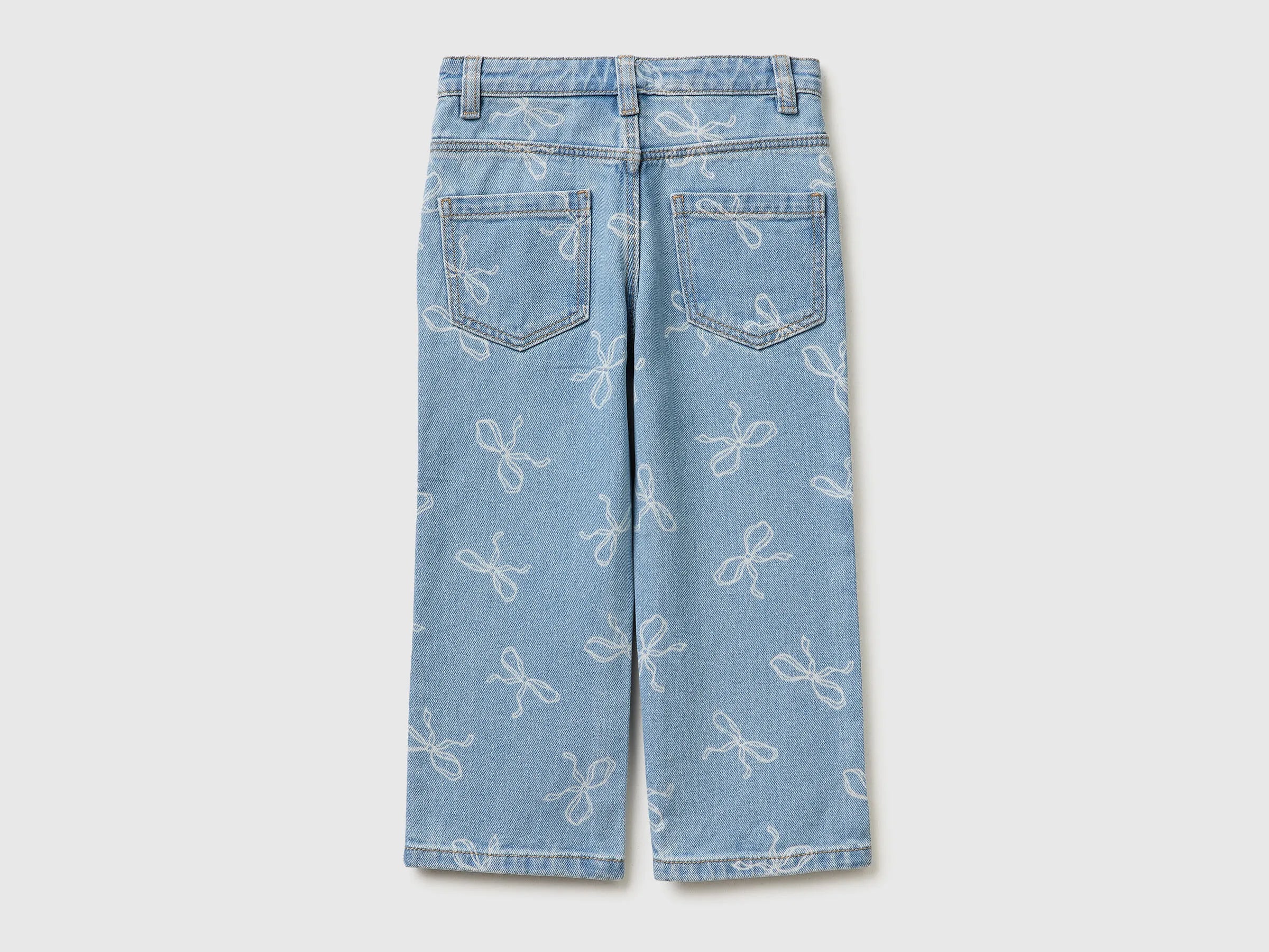 Benetton Light Blue Girls Slim Fit Jeans with Bow Print SKU: 42HVGE02Z_61Y Image 02