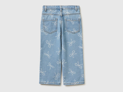 Benetton Light Blue Girls Slim Fit Jeans with Bow Print SKU: 42HVGE02Z_61Y Image 02