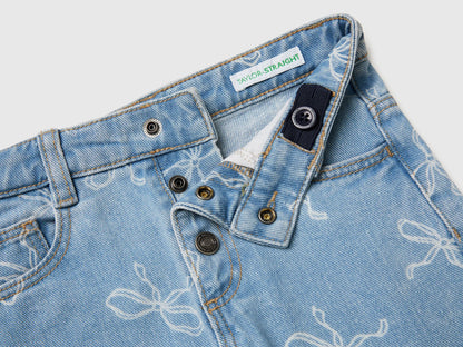 Benetton Light Blue Girls Slim Fit Jeans with Bow Print SKU: 42HVGE02Z_61Y Image 03