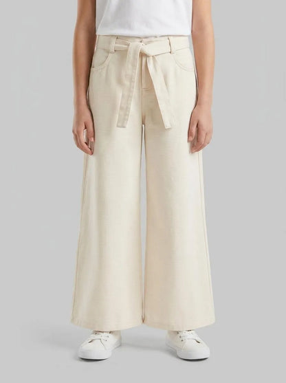 Benetton Creamy White Girls Wide Fit Trousers with Sash SKU: 42KQCF05J_00E Image 00