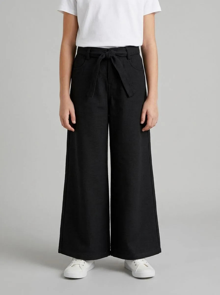 Benetton Black Girls Wide Fit Trousers with Sash SKU: 42KQCF05J_100 Image 00