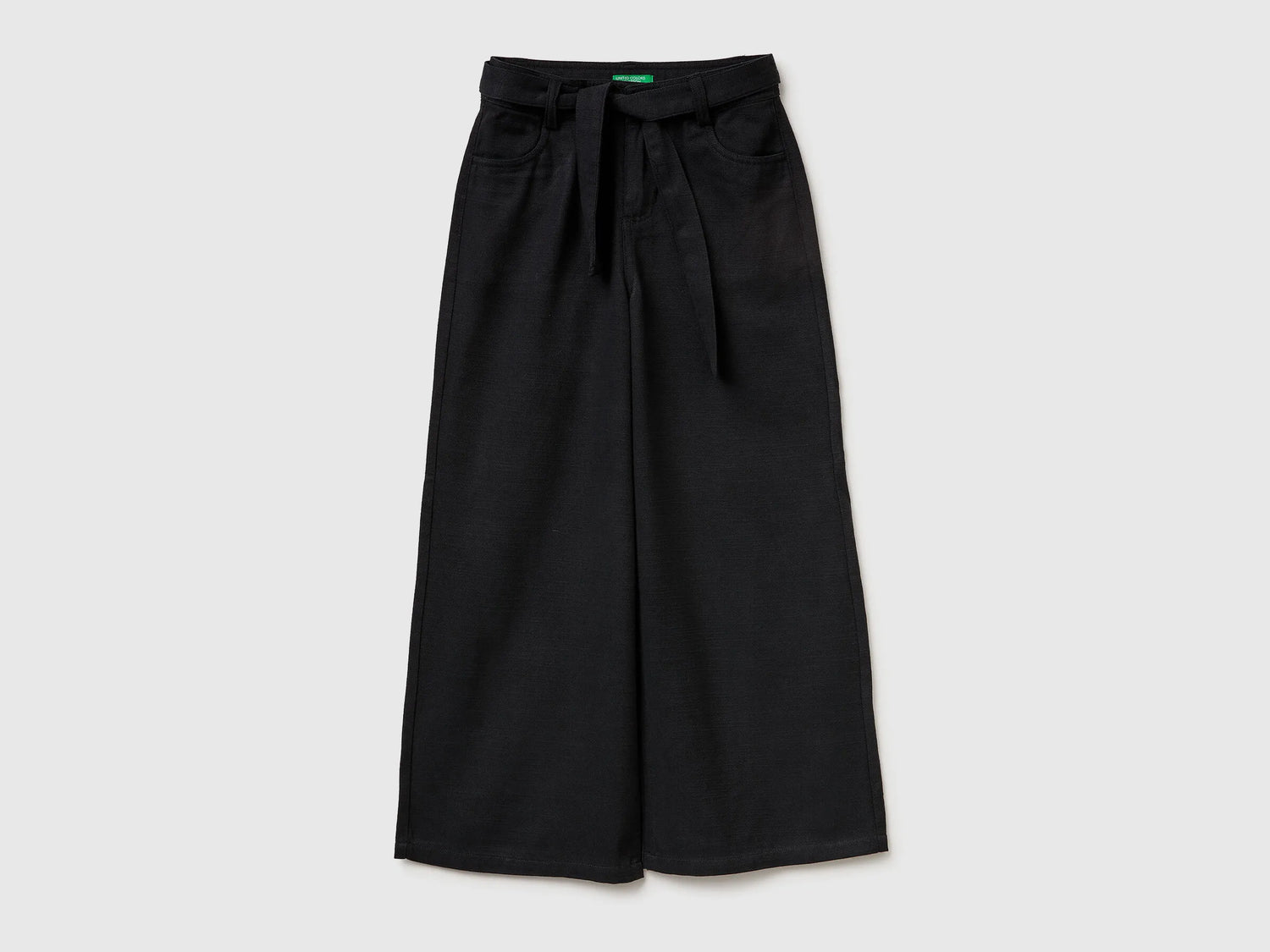Benetton Black Girls Wide Fit Trousers with Sash SKU: 42KQCF05J_100 Image 01