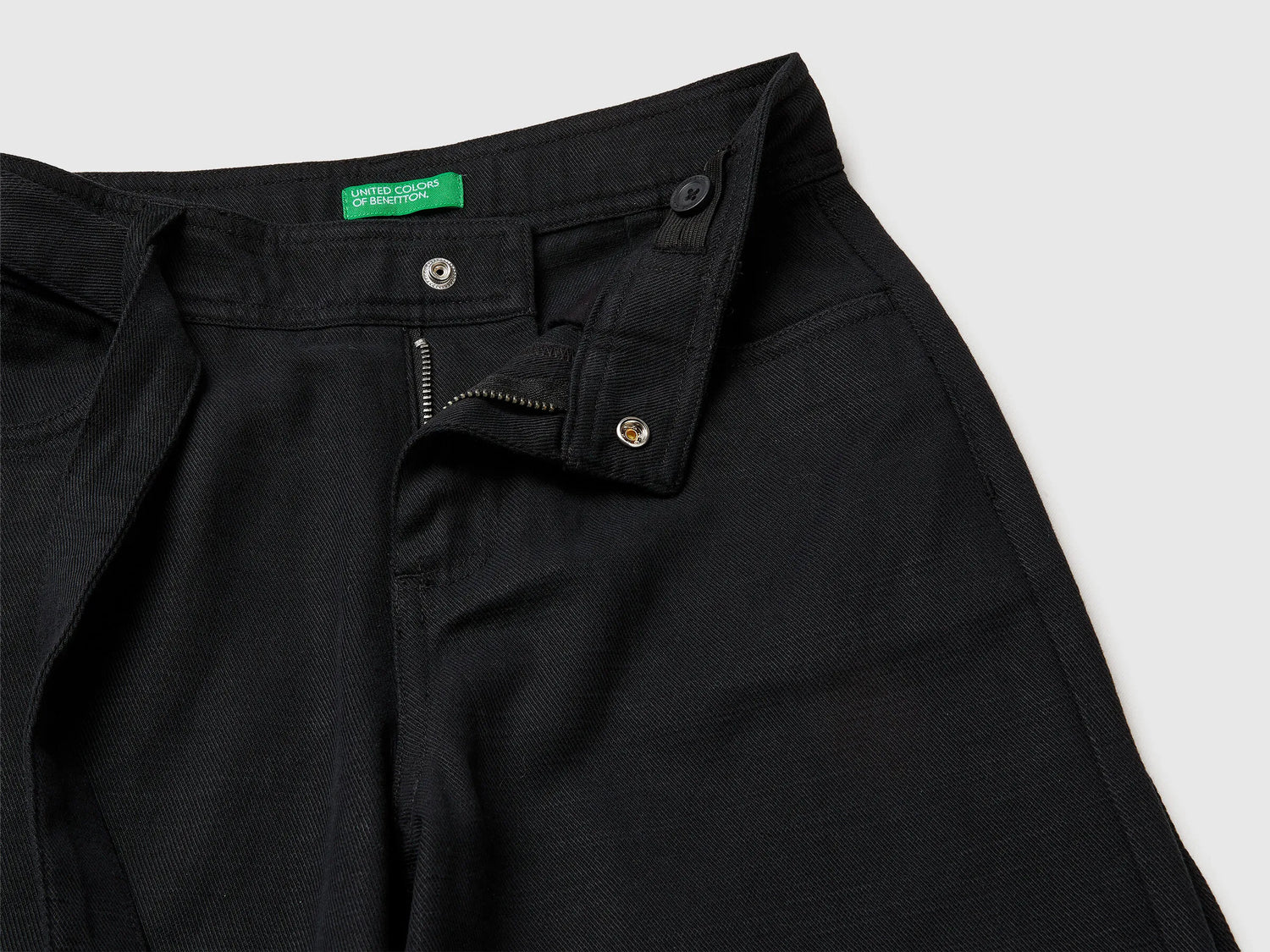 Benetton Black Girls Wide Fit Trousers with Sash SKU: 42KQCF05J_100 Image 03