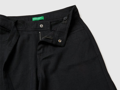 Benetton Black Girls Wide Fit Trousers with Sash SKU: 42KQCF05J_100 Image 03