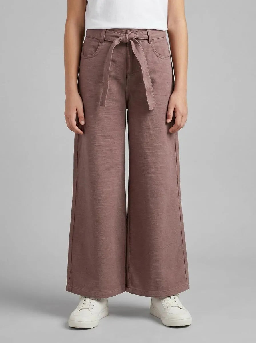 Benetton Brown Girls Wide Fit Trousers with Sash SKU: 42KQCF05J_24R Image 00