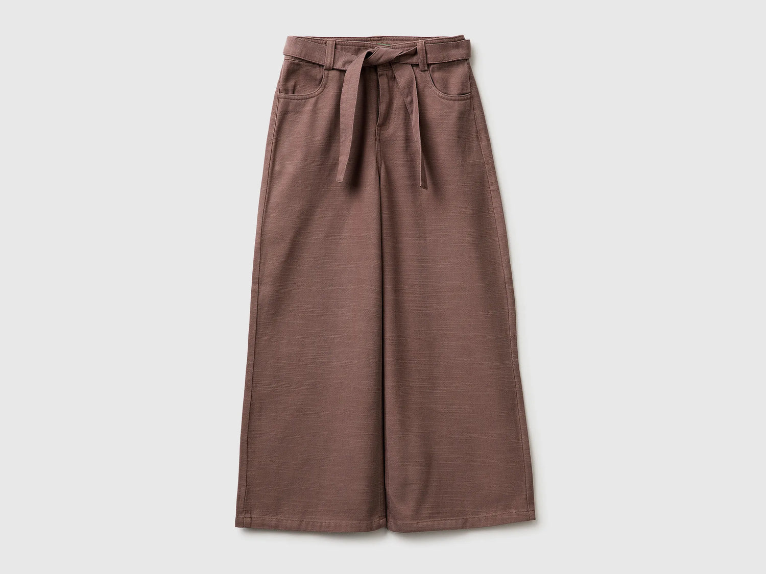 Benetton Brown Girls Wide Fit Trousers with Sash SKU: 42KQCF05J_24R Image 01