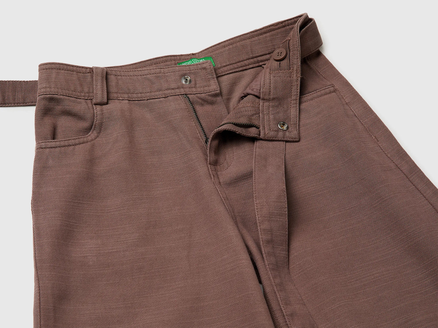 Benetton Brown Girls Wide Fit Trousers with Sash SKU: 42KQCF05J_24R Image 03