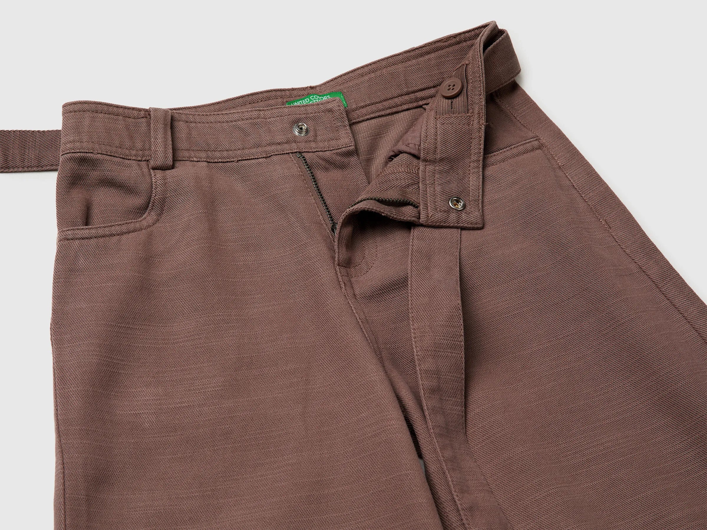Benetton Brown Girls Wide Fit Trousers with Sash SKU: 42KQCF05J_24R Image 03
