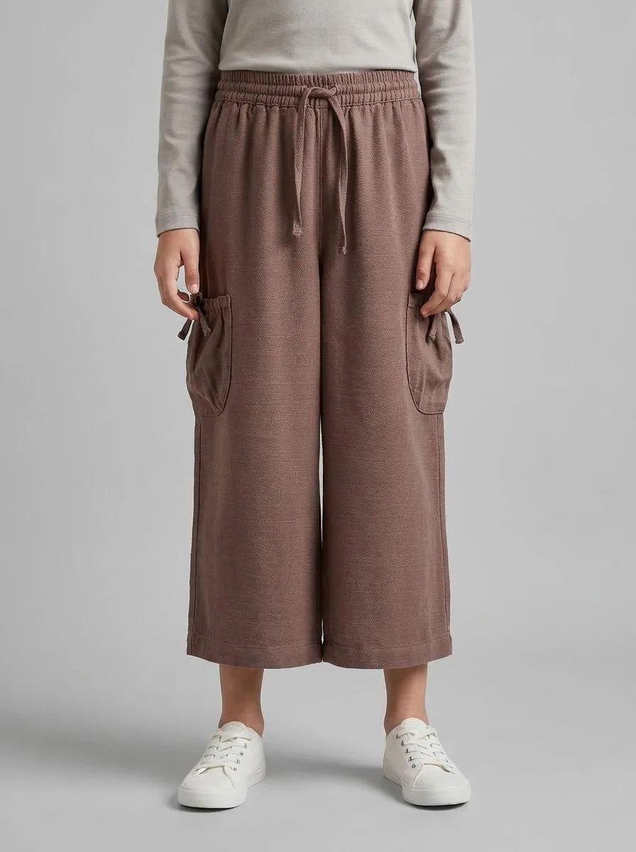 Benetton Brown Girls Wide Leg Trousers with Pockets SKU: 42KQGF02V_24R Image 00