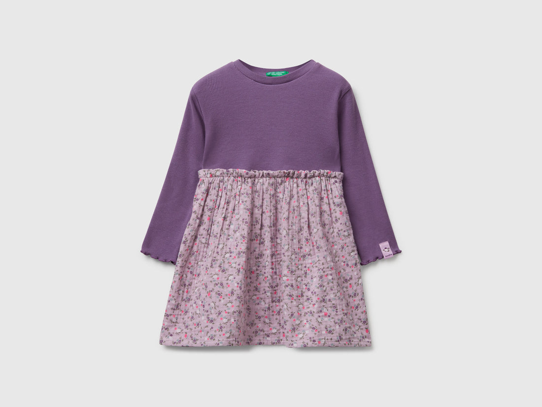 Benetton_Lavender_Long Sleeve Dress with Flowers_434ZGV02I_62V_01