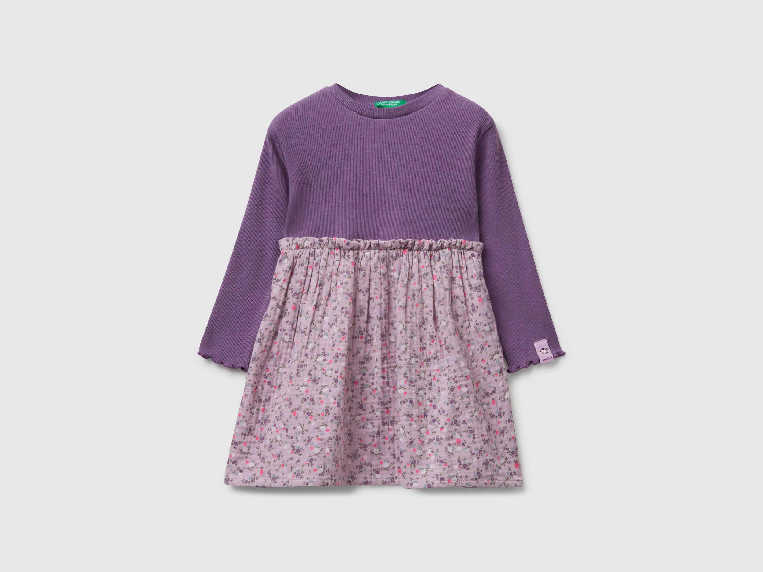 Benetton_Lavender_Long Sleeve Dress with Flowers_434ZGV02I_62V_01