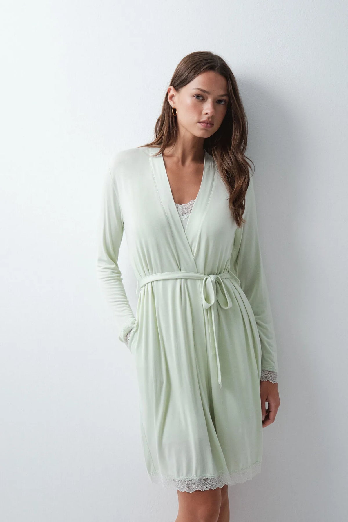 Women Secret Green Women Pale Mint Long Robe with Belt SKU: 4354031_28 Image 04