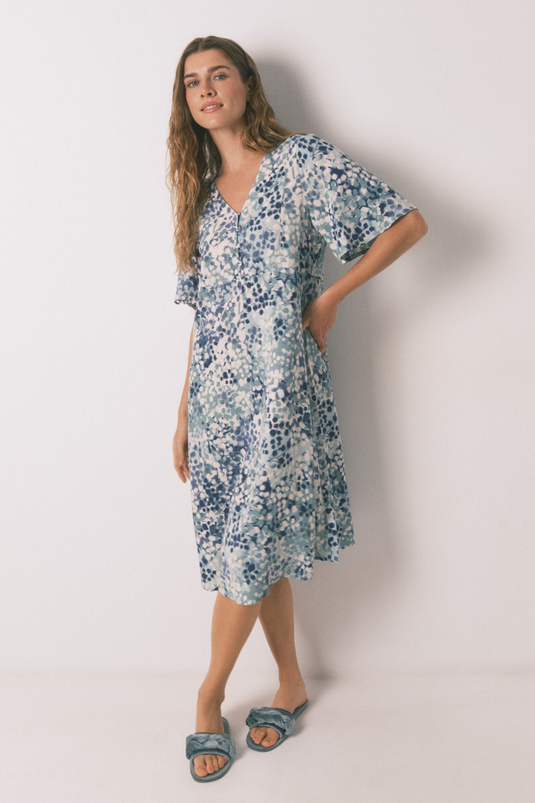 Women Secret_Green_Green Floral Jacquard Midi Nightgown_4362324_23_01