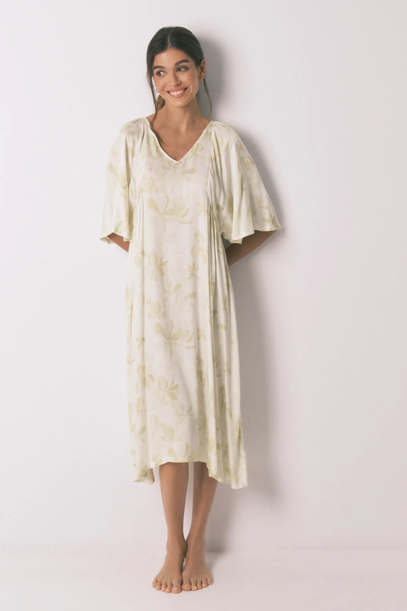 Women Secret_Yellow Print_Long Printed Nightgown with Wide Sleeves_4363621_09_01