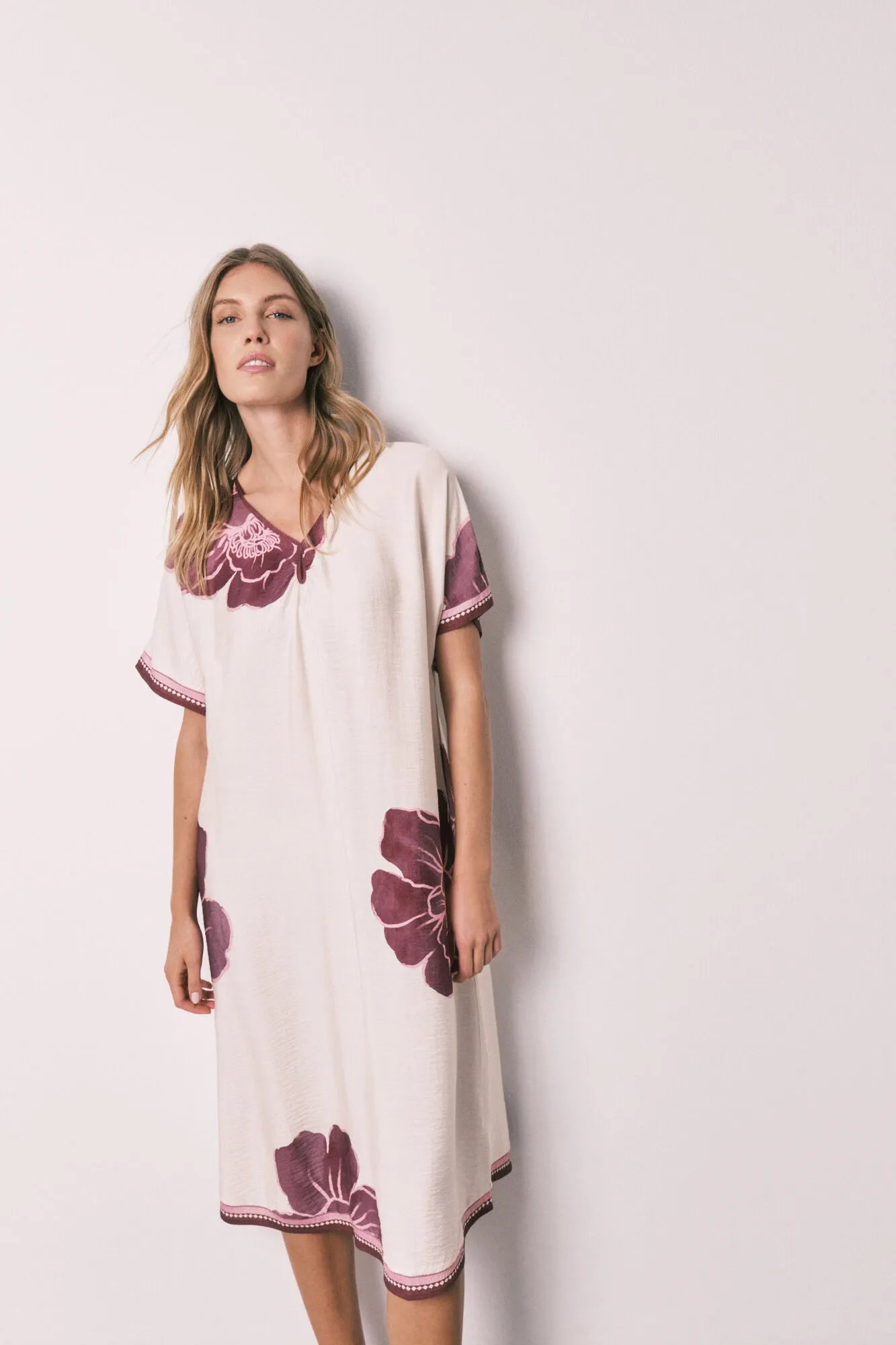 Women Secret White Print Women Floral Short Sleeve Long Dress SKU: 4363641_97 Image 01