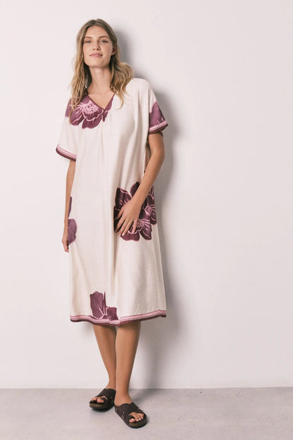 Women Secret White Print Women Floral Short Sleeve Long Dress SKU: 4363641_97 Image 03